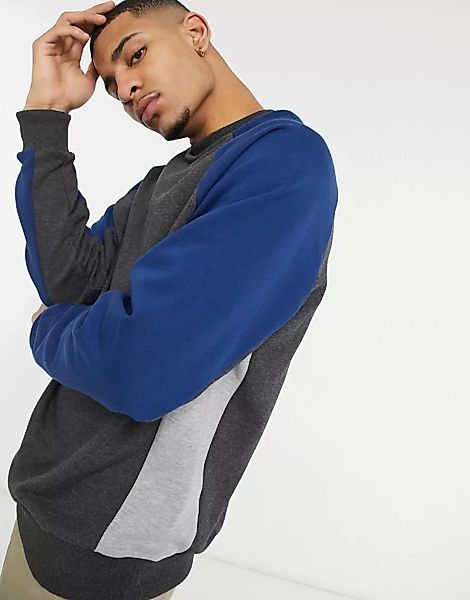 ASOS DESIGN – Übergroßes Sweatshirt mit Blockfarbenmuster-Schwarz günstig online kaufen