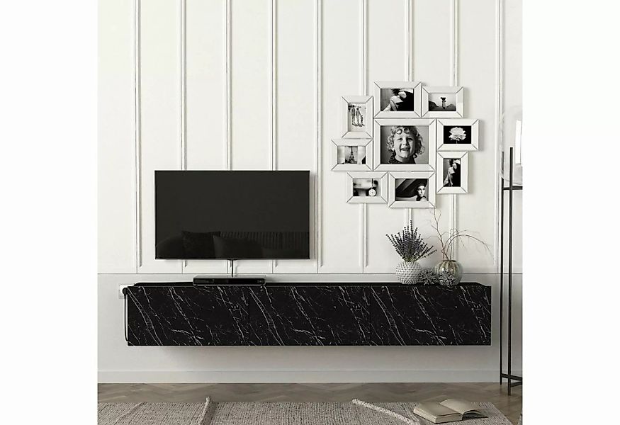 en.casa TV-Schrank »Vihti« Fernsehschrank 180x31x29,5cm Marmoroptik schwarz günstig online kaufen