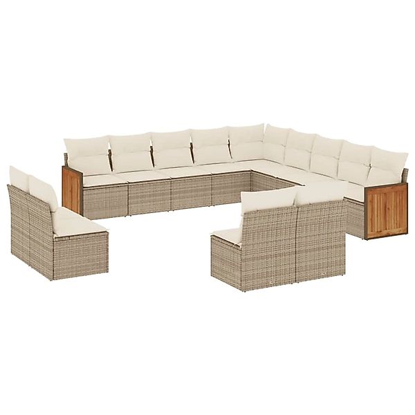 vidaXL 13-Tlg Garten-Sofagarnitur mit Kissen Beige Poly Rattan 3260567 günstig online kaufen