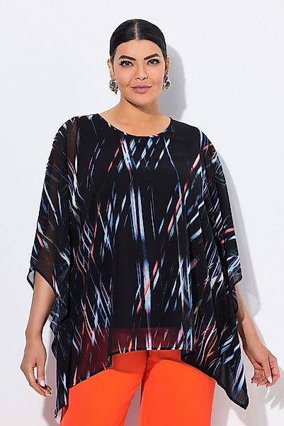 Ulla Popken Tunika Chiffon-Tunika Streifen Oversized Rundhals 3/4-Arm günstig online kaufen