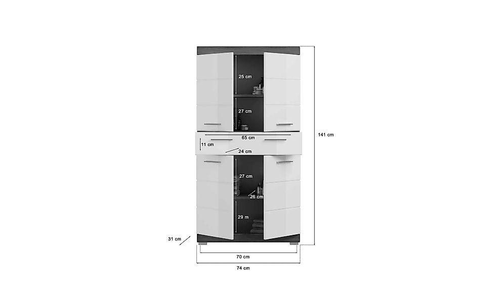 xonox.home Midischrank 74 x 141 x 31 cm (B/H/T) günstig online kaufen