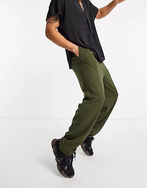 ASOS DESIGN – Elegante Hose mit hohem Bund in Khaki-Grün günstig online kaufen
