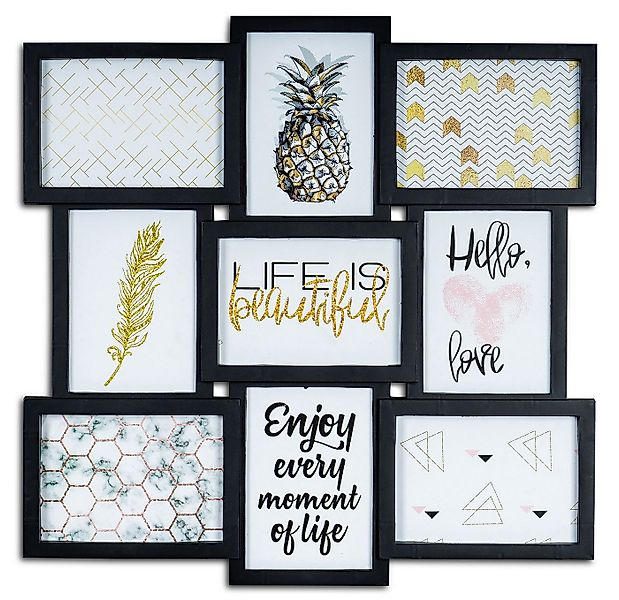 Levandeo® Bilderrahmen Collage, Bilderrahmen 51,5x51,5cm Schwarz 9 Fotos 13 günstig online kaufen