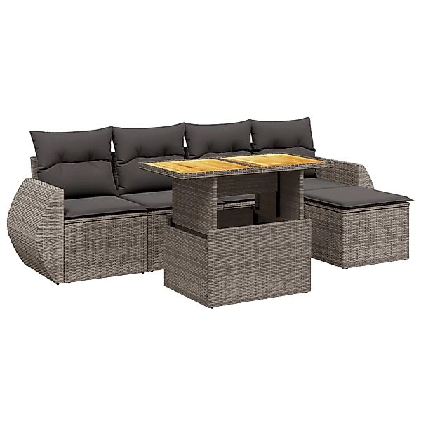 vidaXL 6-Tlg Garten-Sofagarnitur mit Kissen Grau Poly Rattan 3272173 günstig online kaufen