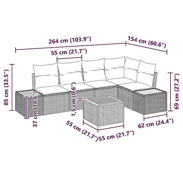 vidaXL Garten-Sofa-Set mit Kissen 6-Tlg Grau Poly Rattan 3348090 günstig online kaufen