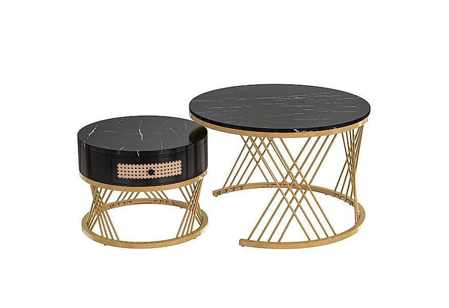 Merax Couchtisch (2er Set), in Marmoroptik mit goldenen Metallrahmen, Beist günstig online kaufen