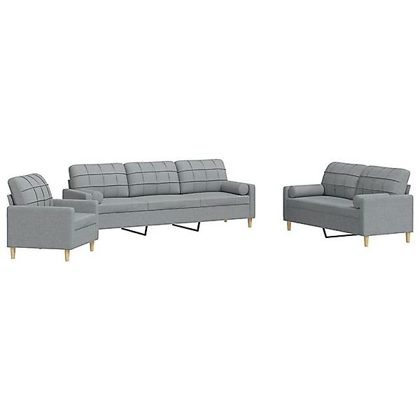 vidaXL Sofa, 3-tlg. Sofagarnitur mit Dekokissen Hellgrau Stoff günstig online kaufen