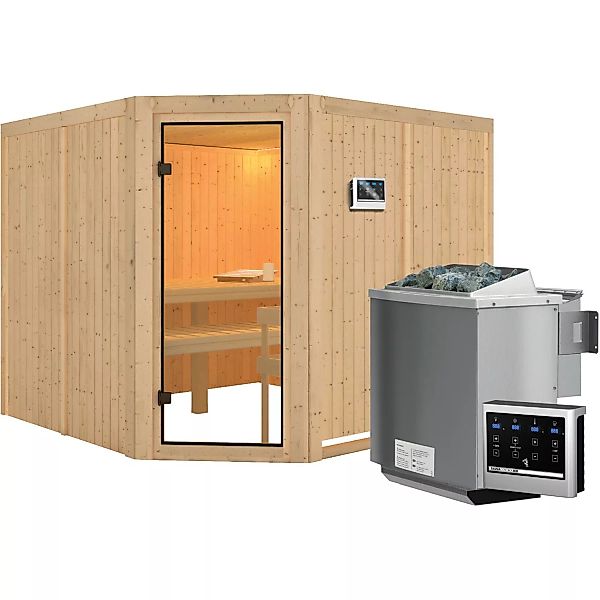 Karibu Sauna Ystad inkl. 9 kW Bio-Ofen mit ext. Strg., Glastür Bronziert günstig online kaufen