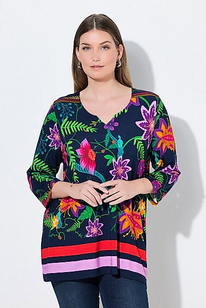 Ulla Popken T-Shirt Shirt Landhausdruck A-Linie Tunika-Ausschnitt günstig online kaufen