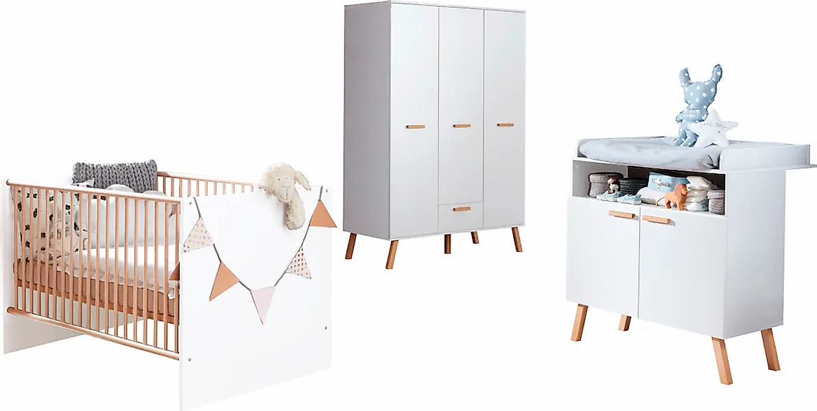 trendteam Babymöbel-Set "Mats" Set, Bett, Wickelkommode, Schrank, 3 Stk. tl günstig online kaufen
