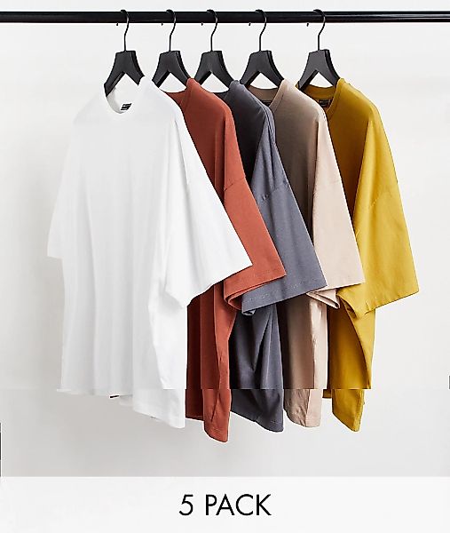 ASOS DESIGN – Oversize-T-Shirts aus Bio-Baumwolle im 5er-Pack-Mehrfarbig günstig online kaufen