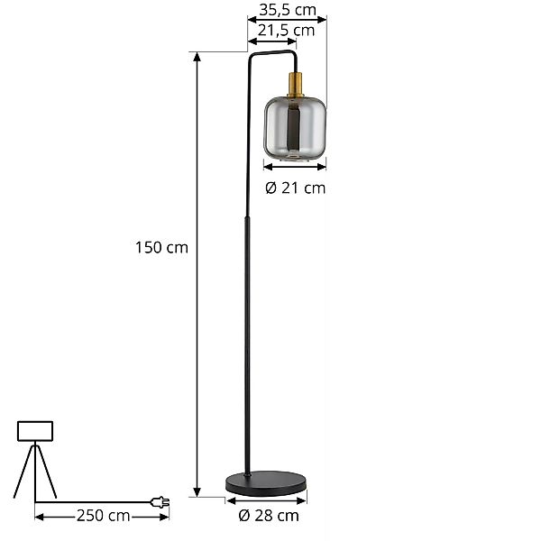 Lindby Nimbora Stehlampe, schwarz, mit Glasschirm günstig online kaufen