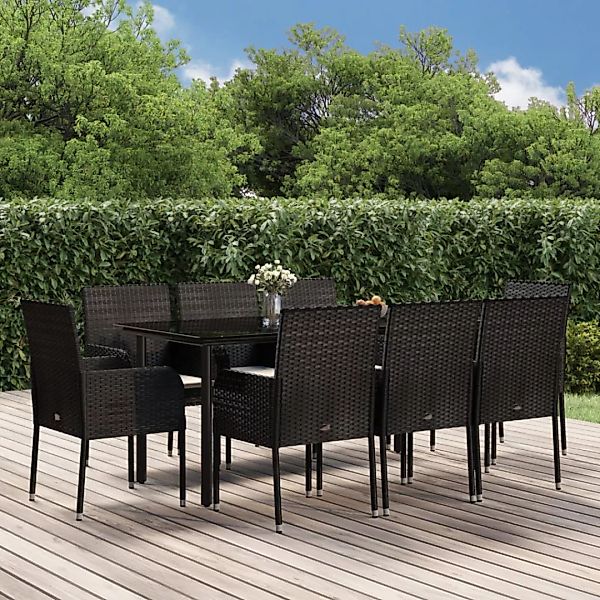 Vidaxl 9-tlg. Garten-lounge-set Mit Kissen Schwarz Poly Rattan günstig online kaufen