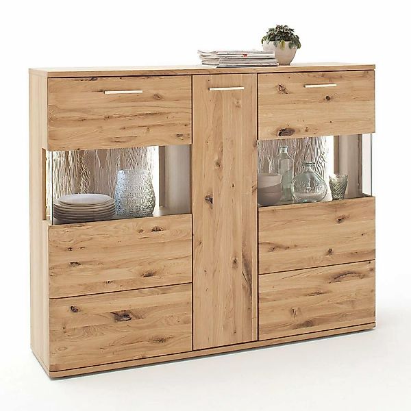 Highboard Vitrine SAMARA-05 Asteiche Bianco massiv geölt, inkl. LED, B/H/T: günstig online kaufen