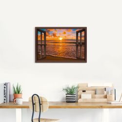 Artland Wandbild »Fensterblick Sonnenuntergang am Strand« Sonnenaufgang & - günstig online kaufen
