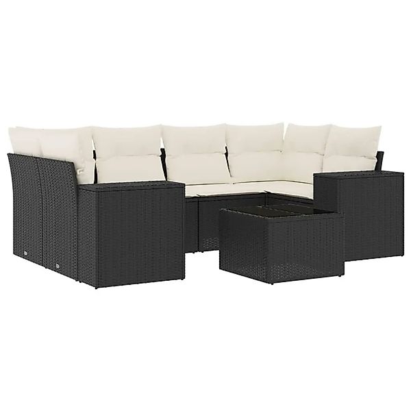 vidaXL 7-Tlg Garten-Sofagarnitur mit Kissen Schwarz Poly Rattan 3222315 günstig online kaufen