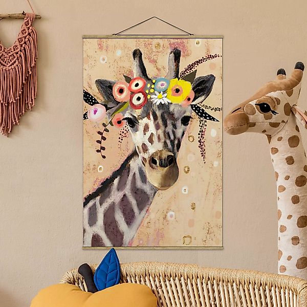 Stoffbild Tiere mit Posterleisten - Hochformat Klimt Giraffe günstig online kaufen