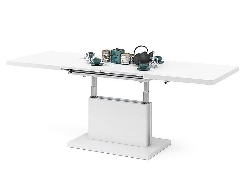 Mazzoni Couchtisch Aston Weiß Matt stufenlos höhenverstellbar ausziehbar 12 günstig online kaufen