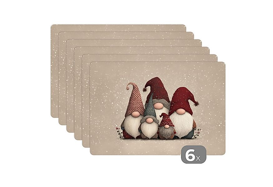 MuchoWow Platzset Wichtel - Weihnachten - Schnee - Zipfelmützen, (6-St), Pl günstig online kaufen