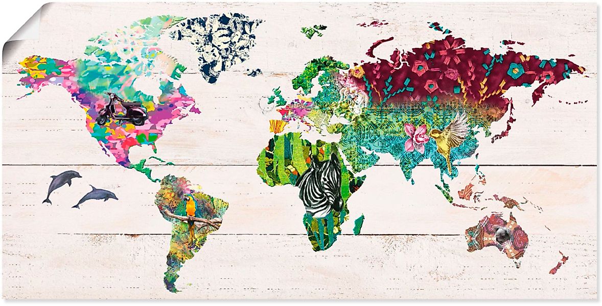 Artland Wandbild »Bunte Welt auf hölzernem Untergrund«, Landkarten, (1 St.) günstig online kaufen