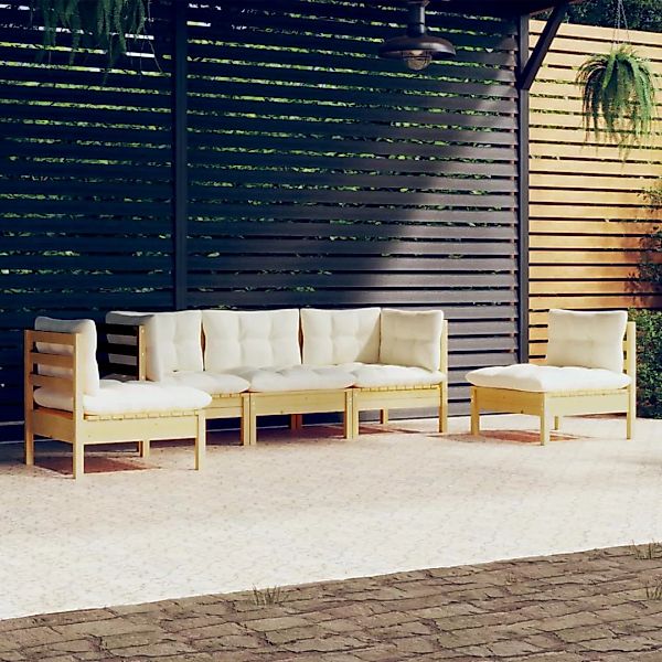 5-tlg. Garten-lounge-set Mit Creme Kissen Massivholz Kiefer günstig online kaufen