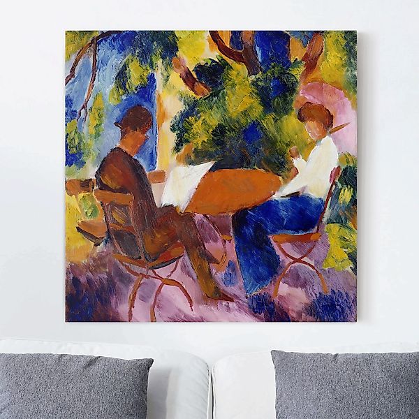 Leinwandbild - Quadrat August Macke - Paar am Gartentisch günstig online kaufen