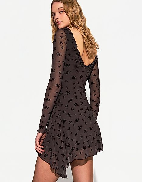 Bershka Minikleid Mit Langen Ärmeln Und Print Damen Xs Braun günstig online kaufen