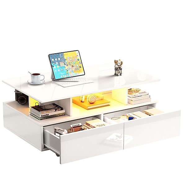 MODFU Couchtisch hochglanz Sofatisch mit LED-Beleuchtung günstig online kaufen