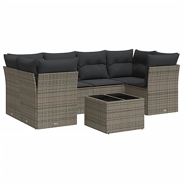 vidaXL 7-Tlg Garten-Sofagarnitur mit Kissen Grau Poly Rattan 3217270 günstig online kaufen