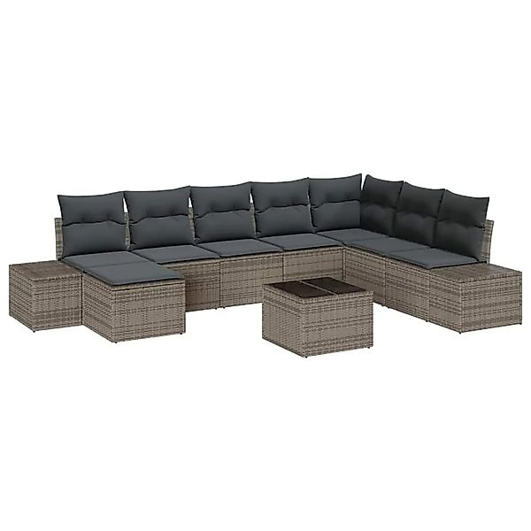 vidaXL Gartensofa-set mit Kissen 9-Tlg Hellgrau Poly-Rattan 3347189 günstig online kaufen