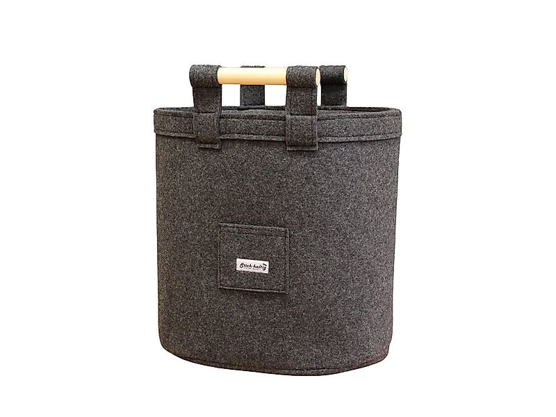 Stich-haltig Kaminholzkorb Oval aus Filz dunkelgrau M, Brennholzkorb mit zw günstig online kaufen