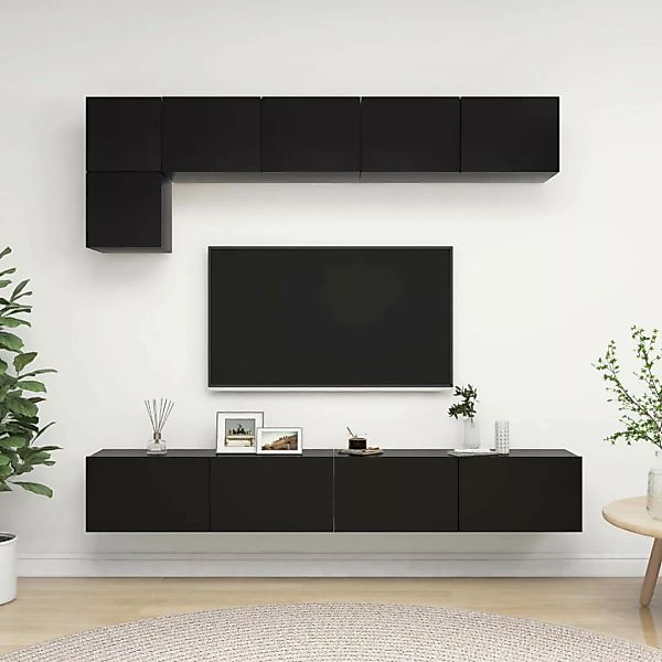 5-tlg. Tv-schrank-set Schwarz Spanplatte günstig online kaufen