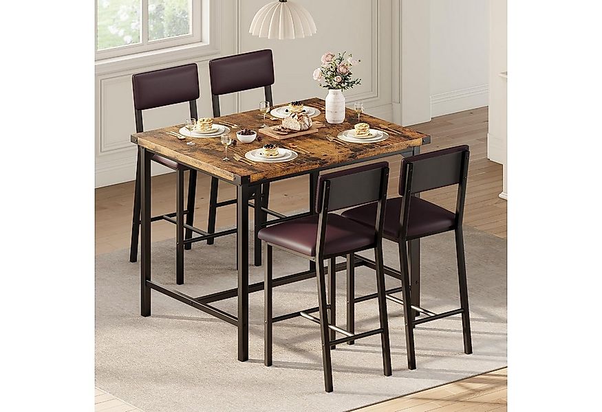 GarveeMore Essgruppe Esstisch-Set für 4 Personen mit 4 gepolsterten Barhock günstig online kaufen