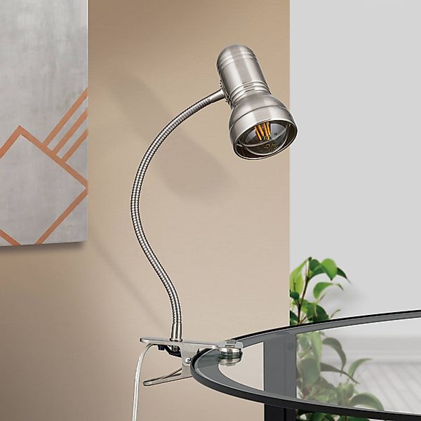 Orion Leuchten Klemmleuchte Wilhelm Schwanenhals 1 x E27 Satin günstig online kaufen