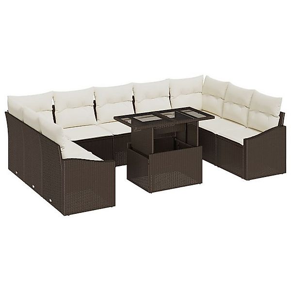 vidaXL Loungesofa 10-tlg. Garten-Sofagarnitur mit Kissen Braun Poly Rattan, günstig online kaufen