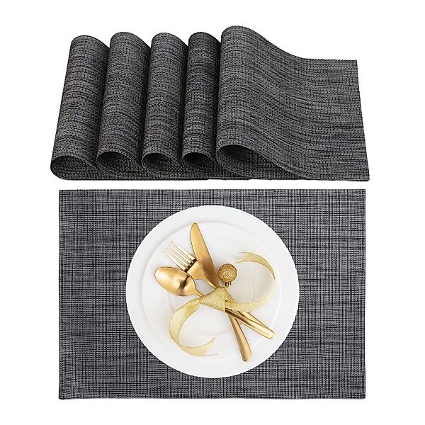 relaxdays Platzset Tischset 6-teilig, Anthrazit günstig online kaufen