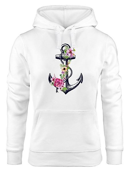 Neverless Hoodie Damen Hoodie Anker Blumen Flower Anchor Watercolor Kapuzen günstig online kaufen