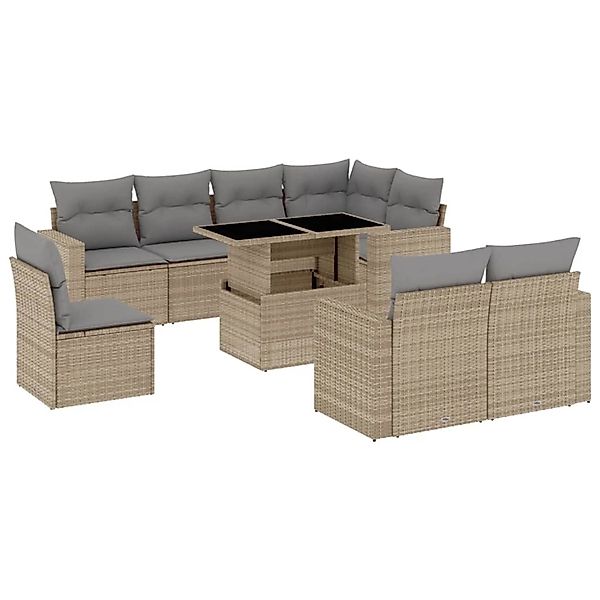 vidaXL 9-Tlg Garten-Sofagarnitur mit Kissen Beige Poly Rattan 3267409 günstig online kaufen