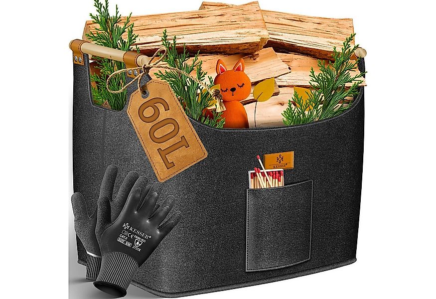 KESSER Kaminholzkorb, Brennholzkorb extra dicker Filz Holzgriffen Aufbewahr günstig online kaufen