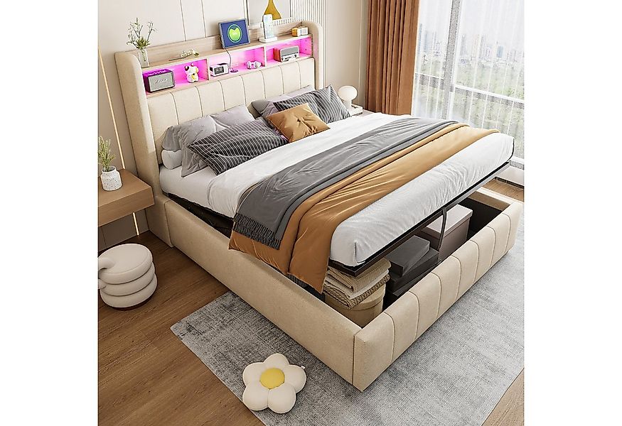 OKWISH Polsterbett Doppelbett, mit hydraulisches Stauraum (mit Kopfteil Ein günstig online kaufen