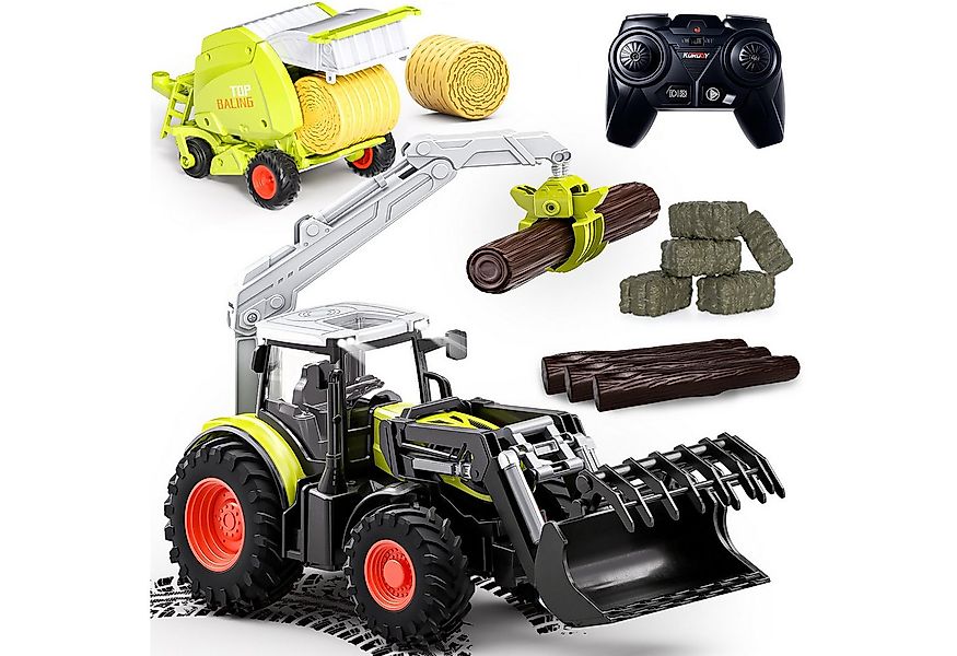 Esun RC-Traktor Ferngesteuerter Traktor mit Anhänger, Ballenwagen und Holzt günstig online kaufen