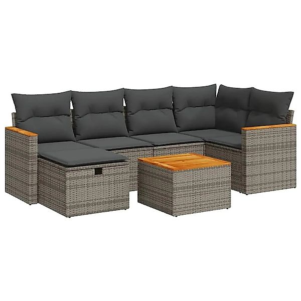 vidaXL 7-Tlg Garten-Sofagarnitur mit Kissen Grau Poly Rattan 3325924 günstig online kaufen