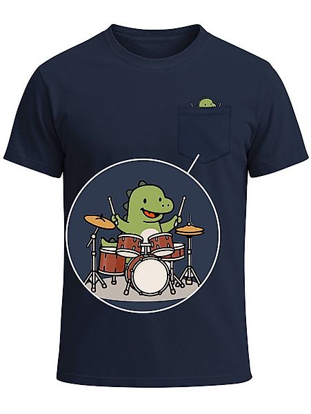 MoonWorks Print-Shirt Herren T-Shirt mit Brusttasche Dinosaurier Schlagzeug günstig online kaufen