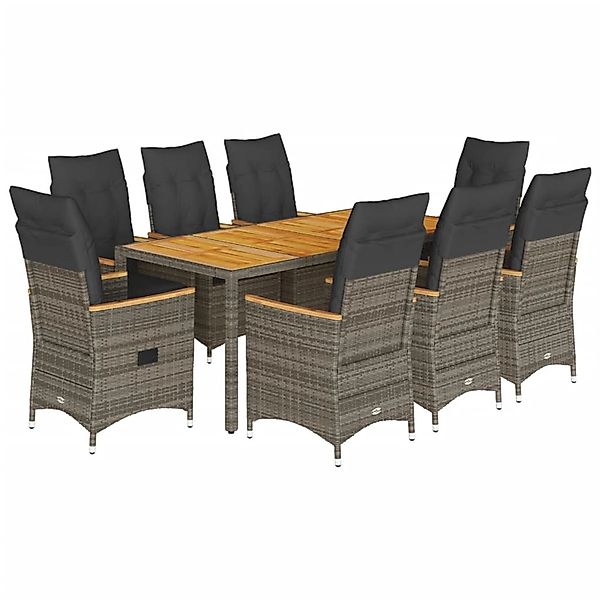 vidaXL 9-Tlg Garten-Essgruppe mit Kissen Grau Poly Rattan 3276850 günstig online kaufen