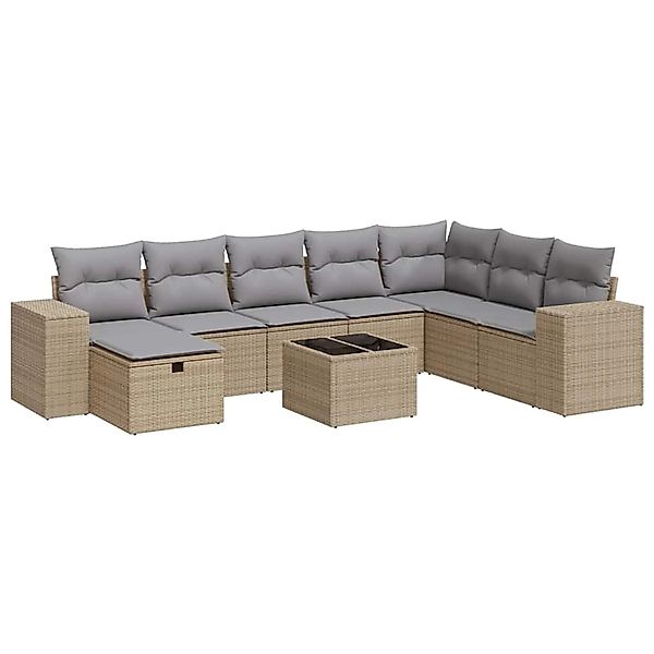 vidaXL 9-Tlg Garten-Sofagarnitur mit Kissen Beige Poly Rattan 3325745 günstig online kaufen