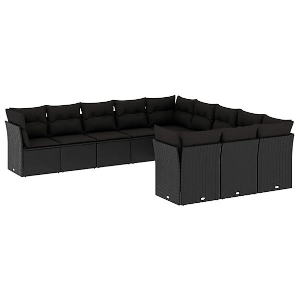 vidaXL 11-Tlg Garten-Sofagarnitur mit Kissen Schwarz Poly Rattan 3218405 günstig online kaufen