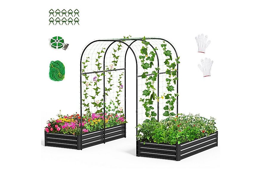 Meulbaty Blumenkasten 3-IN-1 Metall-Hochbett für Garten mit Gartenbogen und günstig online kaufen