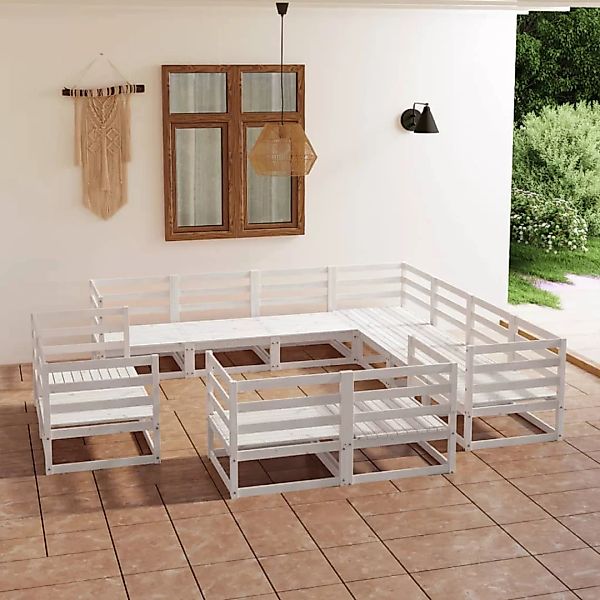 11-tlg. Garten-lounge-set Weiß Kiefer Massivholz günstig online kaufen