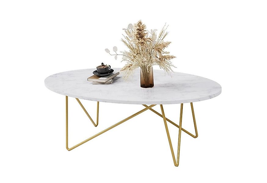 Homfa Couchtisch, Marmor Optik Wohnzimmertisch Oval Sofatisch 120 x 60 cm w günstig online kaufen