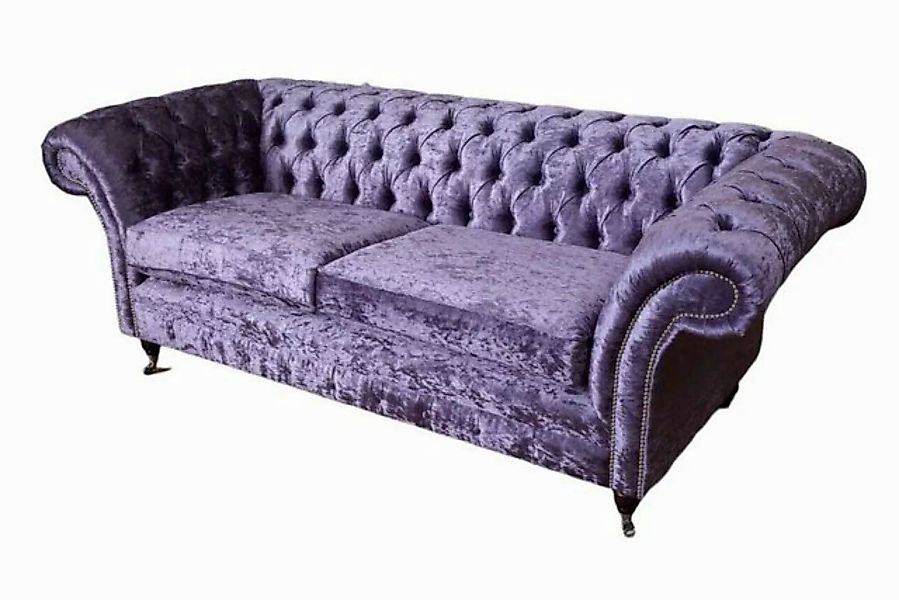 JVmoebel Chesterfield-Sofa 3 SITZER LILA ZERKNITTERT SAMT CHESTERFIELD SOFA günstig online kaufen